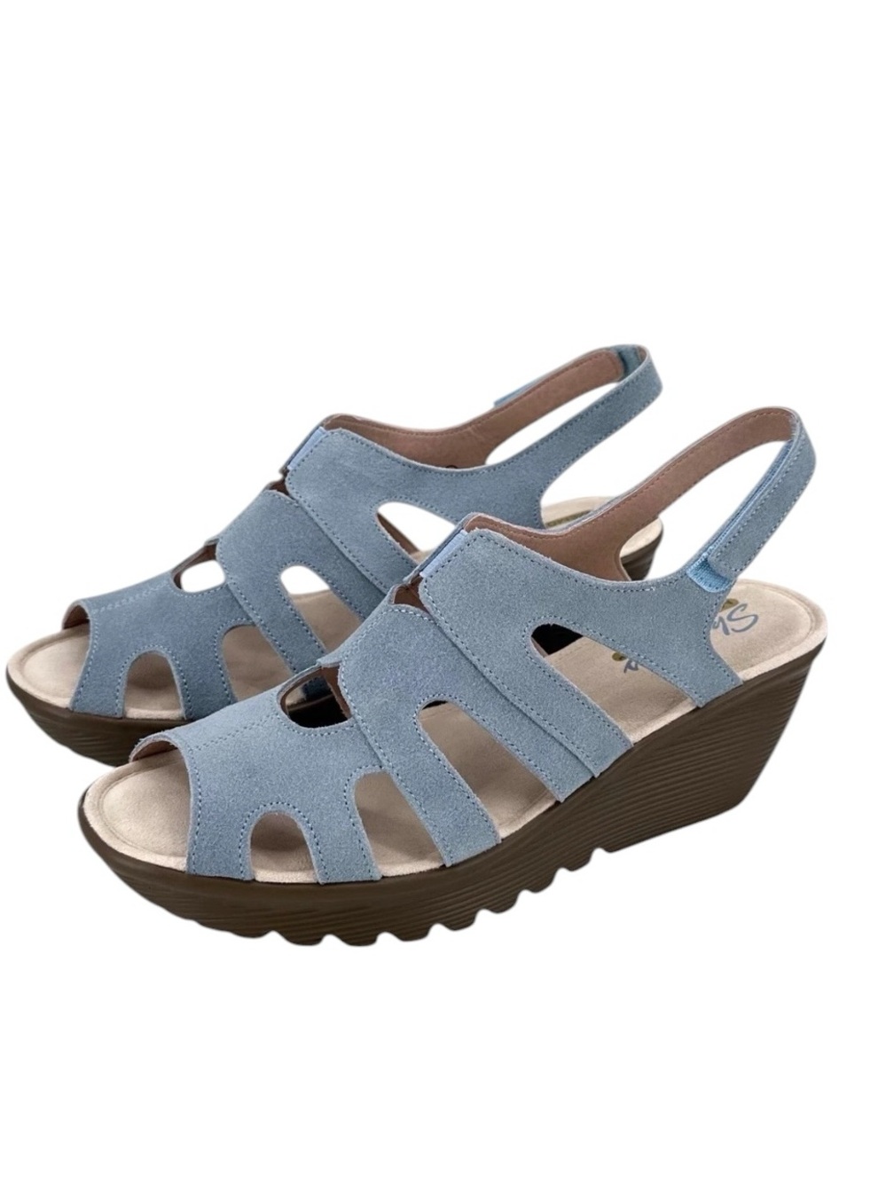 Skechers Light Blue Suede Platform Wedge Sandals